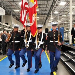 SANTA CLARITA, CA - APRIL 29:  The US Marine Corps Color Guard attend the grand re-opening of Lamsco West Inc. new facility in Santa Clarita, CA on April 29, 2016.  (Photo by John Sciulli/Getty Images for Lamsco West Inc.)