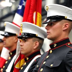 SANTA CLARITA, CA - APRIL 29:  The US Marine Corps Color Guard attend the grand re-opening of Lamsco West Inc. new facility in Santa Clarita, CA on April 29, 2016.  (Photo by John Sciulli/Getty Images for Lamsco West Inc.)